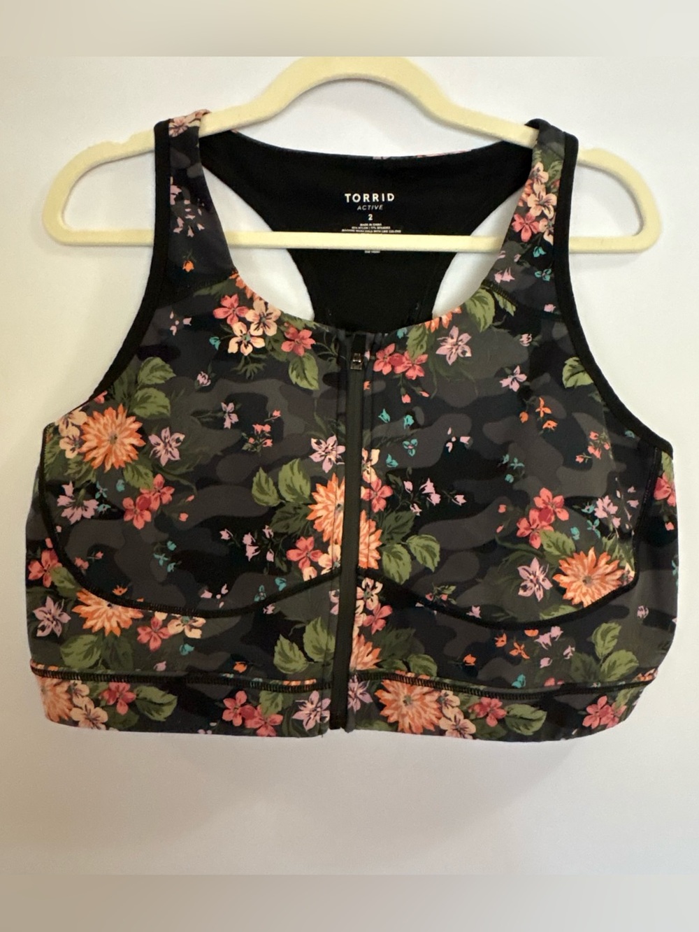 torrid Black Floral Front-Zip Sports Bra